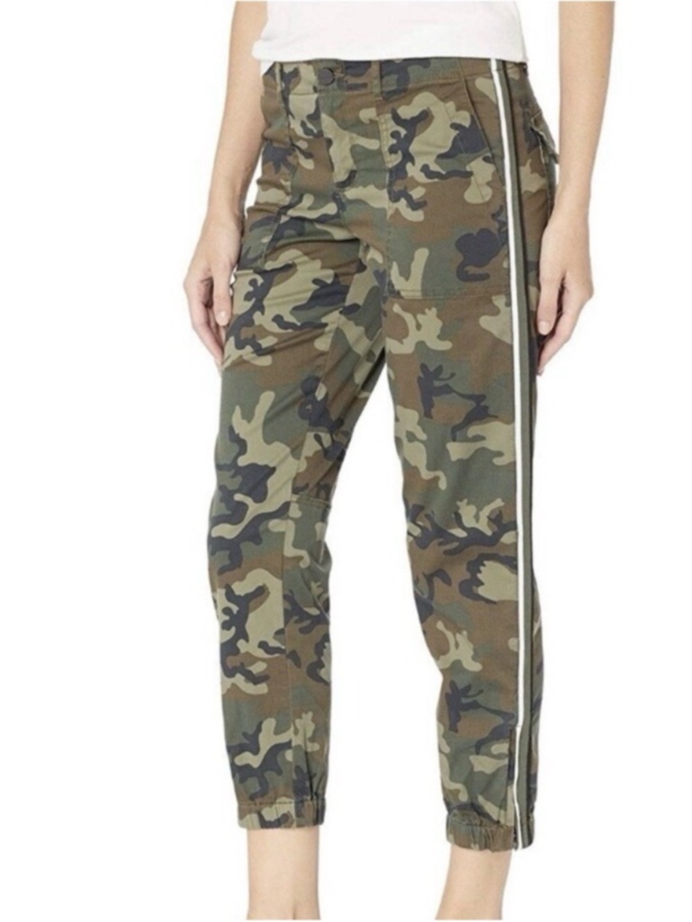 Sanctuary Camo Track Joggers with Side Stripe - Olive Green